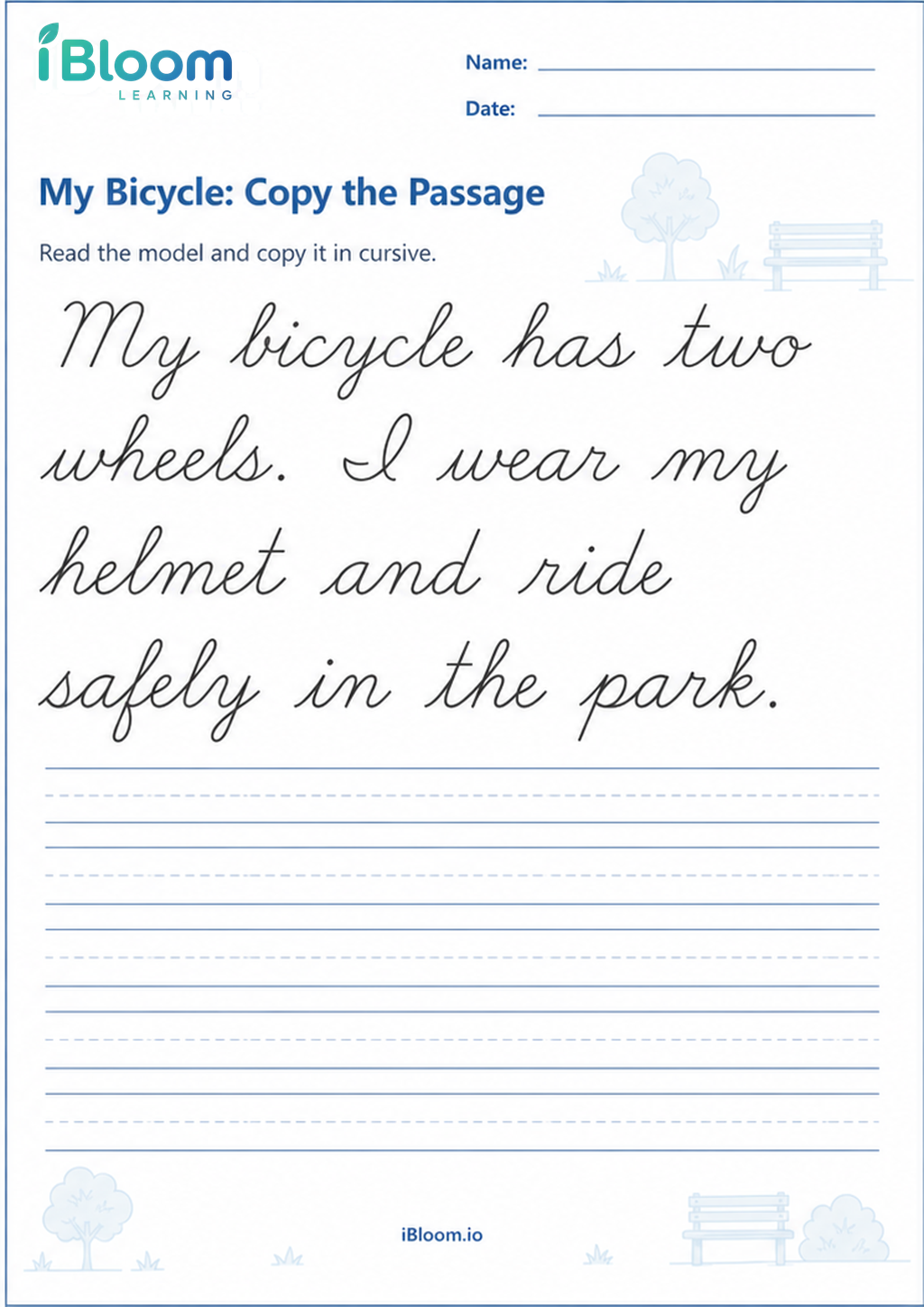 Preview page 1 of My Bicycle: Copy the Passage