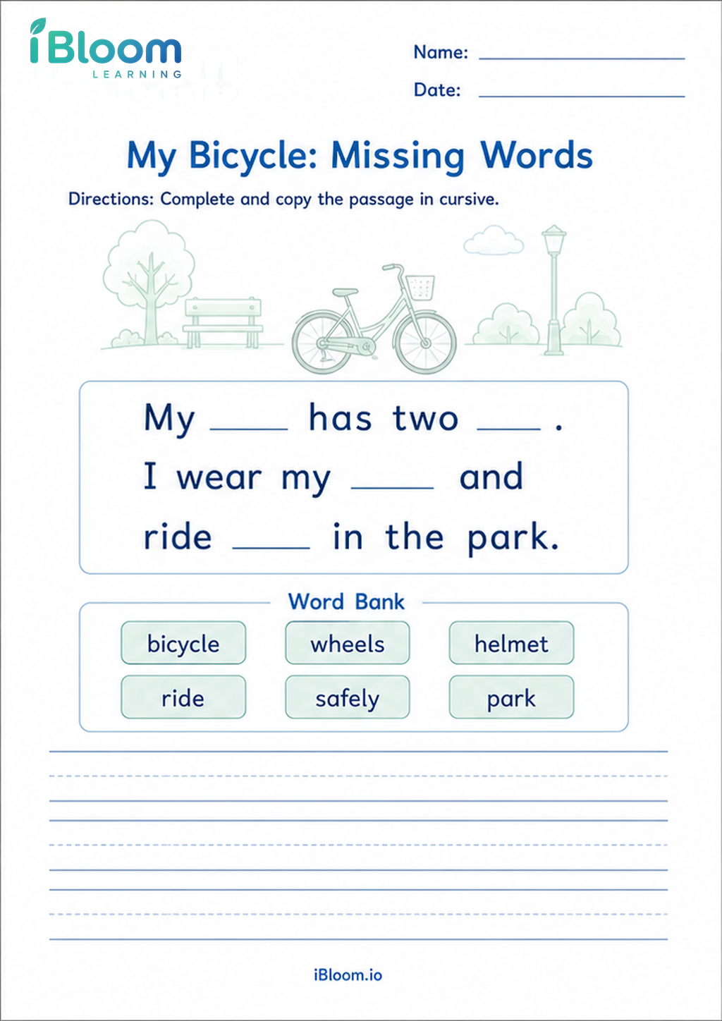 Preview page 1 of My Bicycle: Missing Words