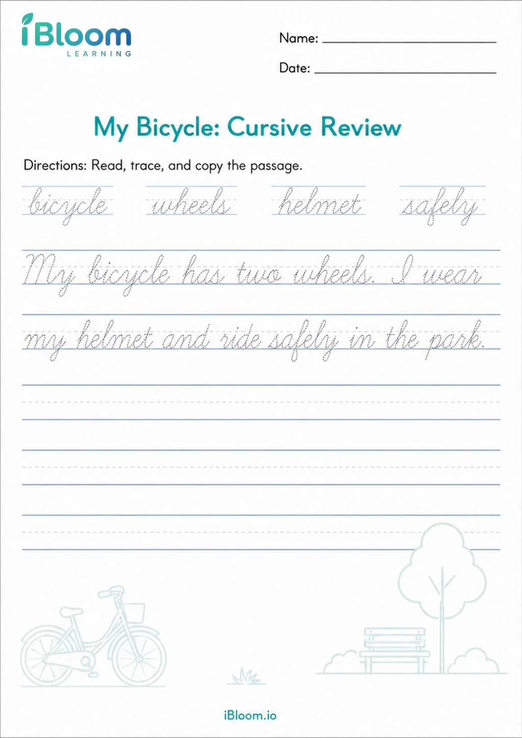 Preview page 1 of My Bicycle: Cursive Review