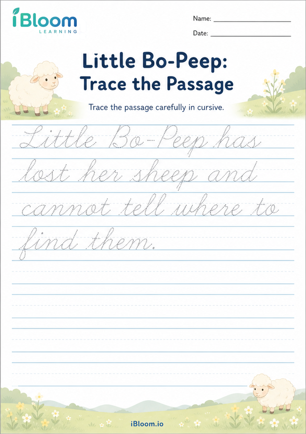 Preview of Little Bo-Peep: Trace the Passage worksheet