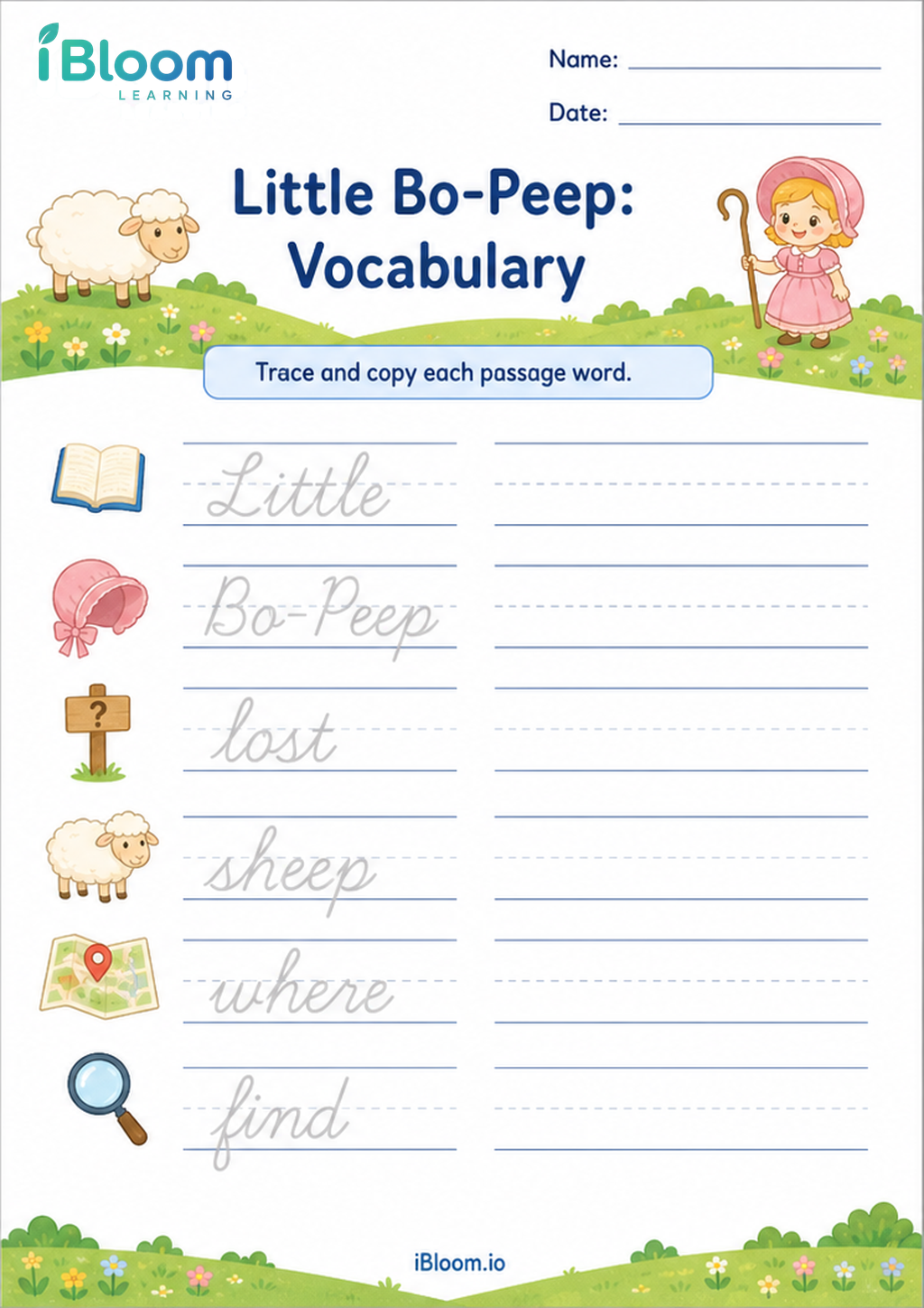 Preview of Little Bo-Peep: Vocabulary worksheet