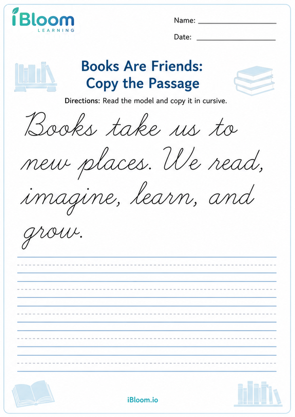 Preview of Books Are Friends: Copy the Passage worksheet