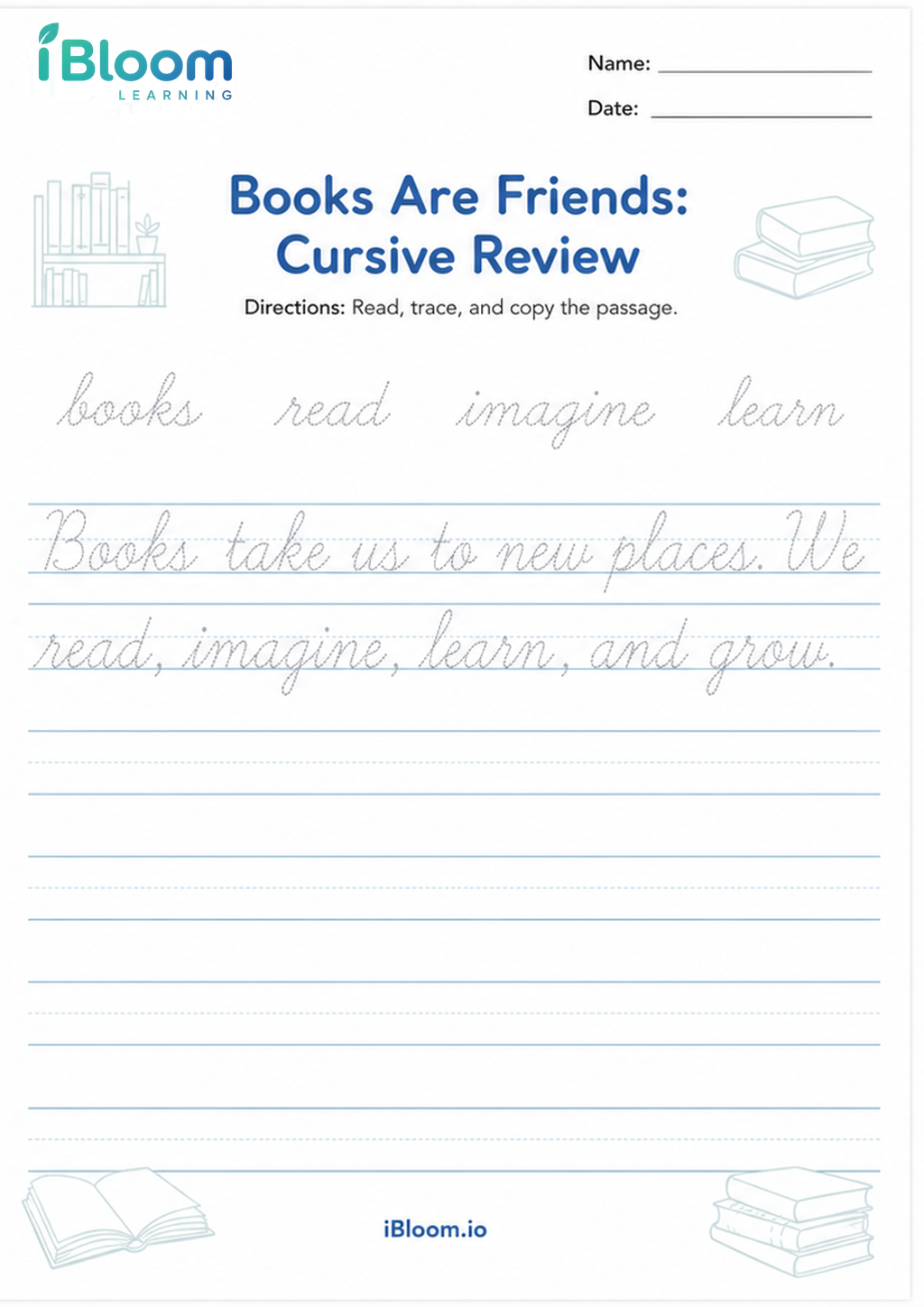 Preview page 1 of Books Are Friends: Cursive Review