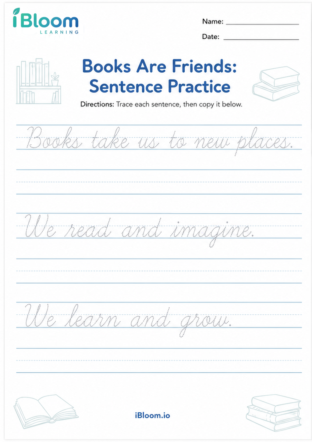 Preview page 1 of Books Are Friends: Sentence Practice