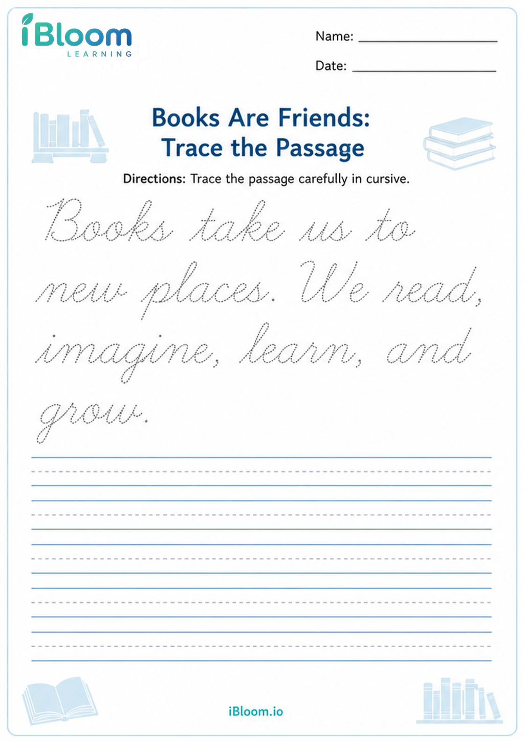Preview of Books Are Friends: Trace the Passage worksheet