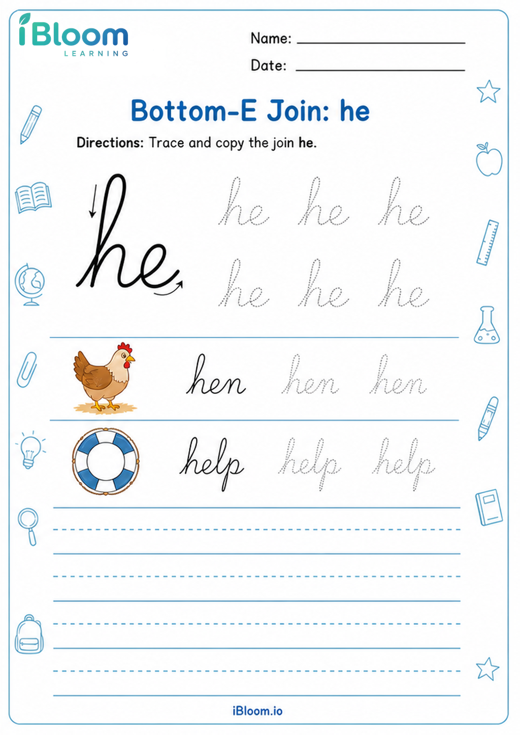 Preview of Bottom-E Join: he worksheet