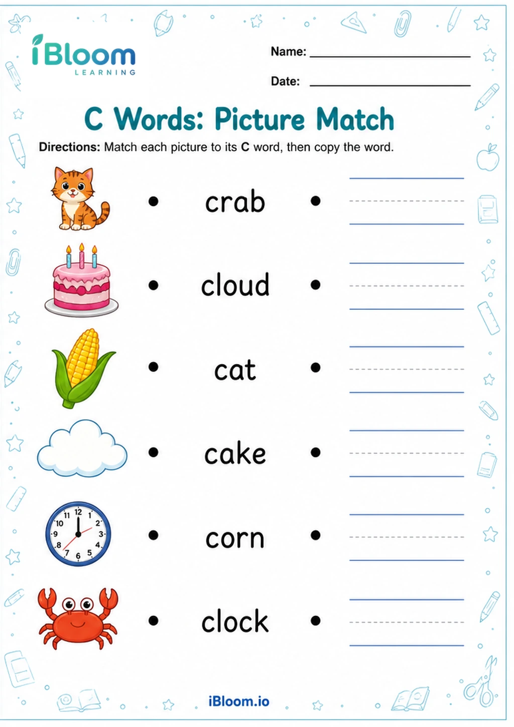 Preview page 1 of C Words: Picture Match