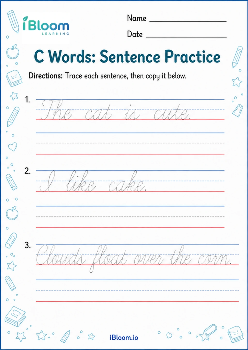Preview page 1 of C Words: Sentence Practice