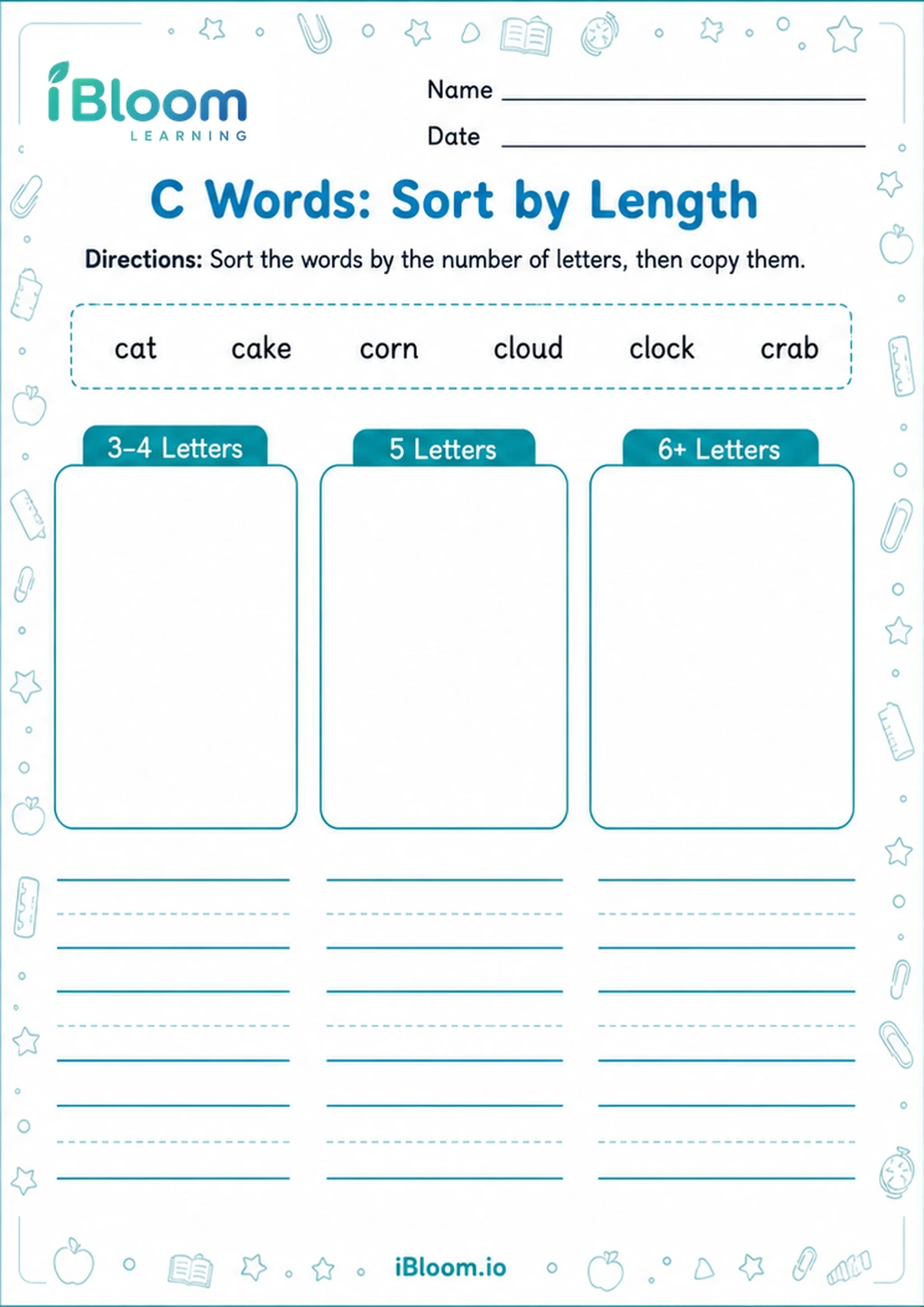 Preview page 1 of C Words: Sort by Length