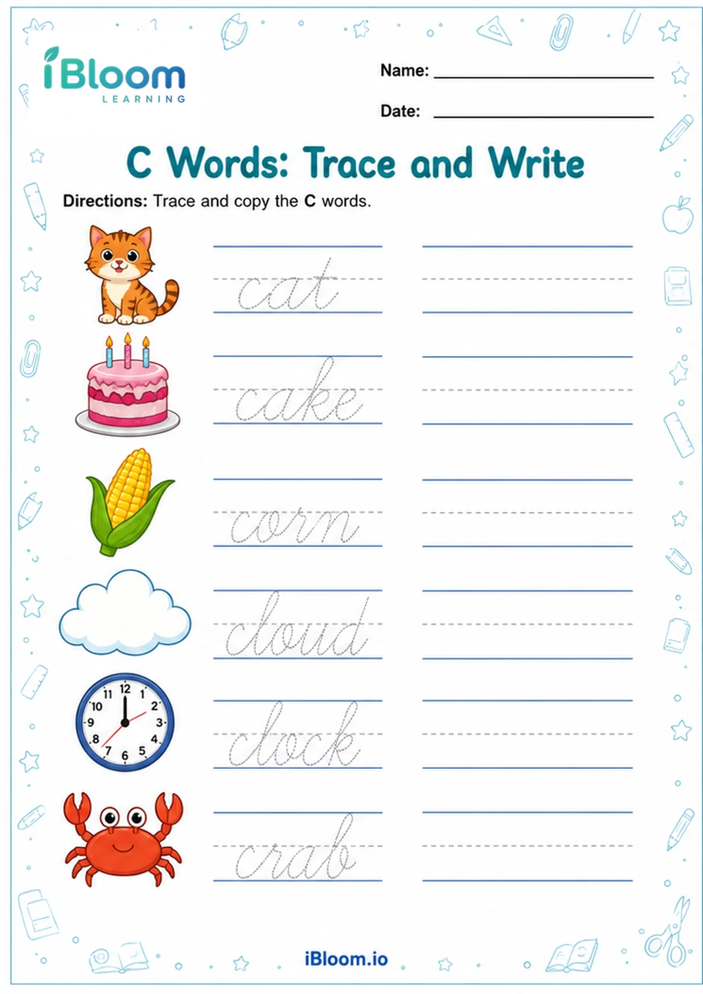 Preview page 1 of C Words: Trace and Write