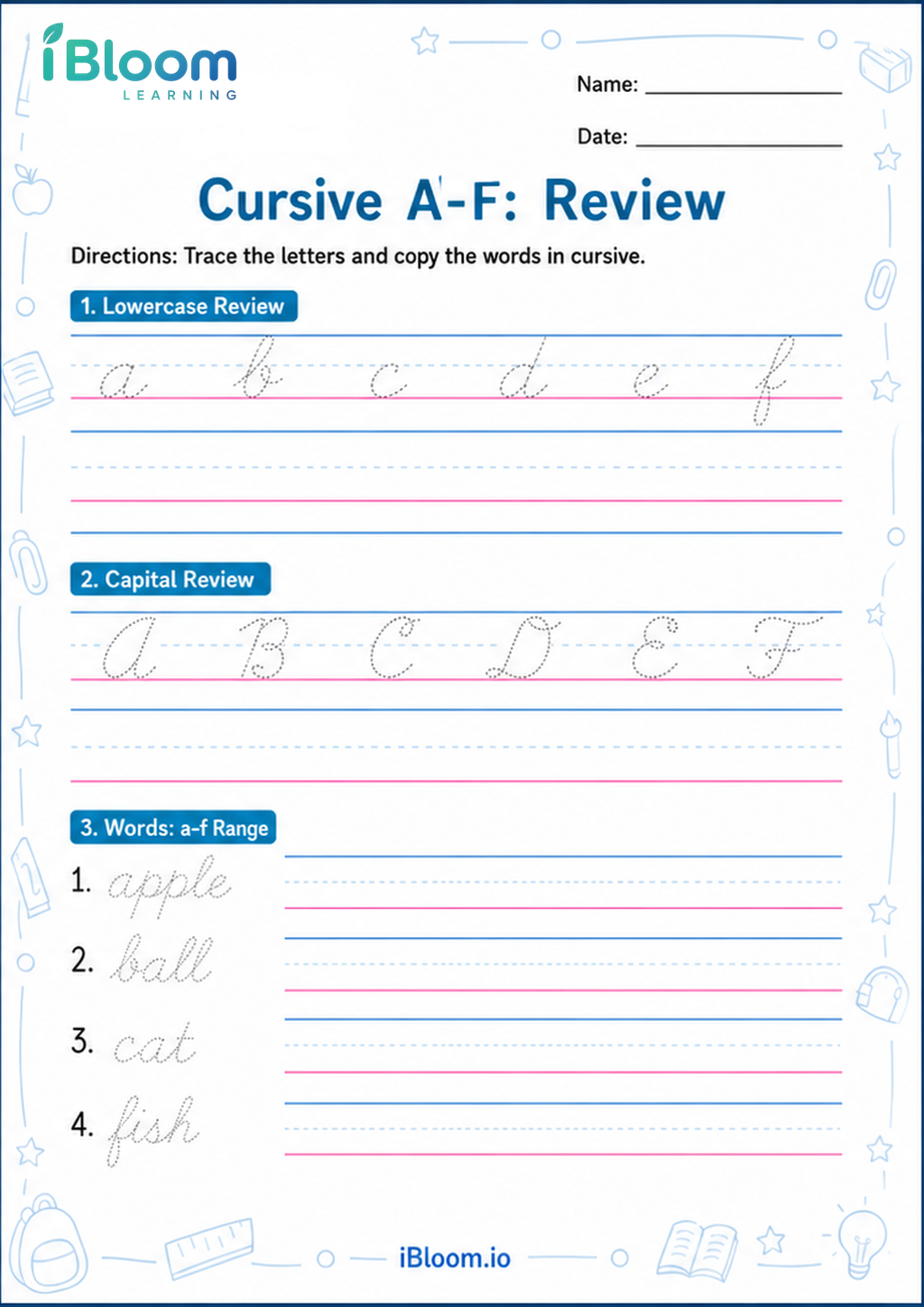 Preview page 1 of Cursive A–F: Review