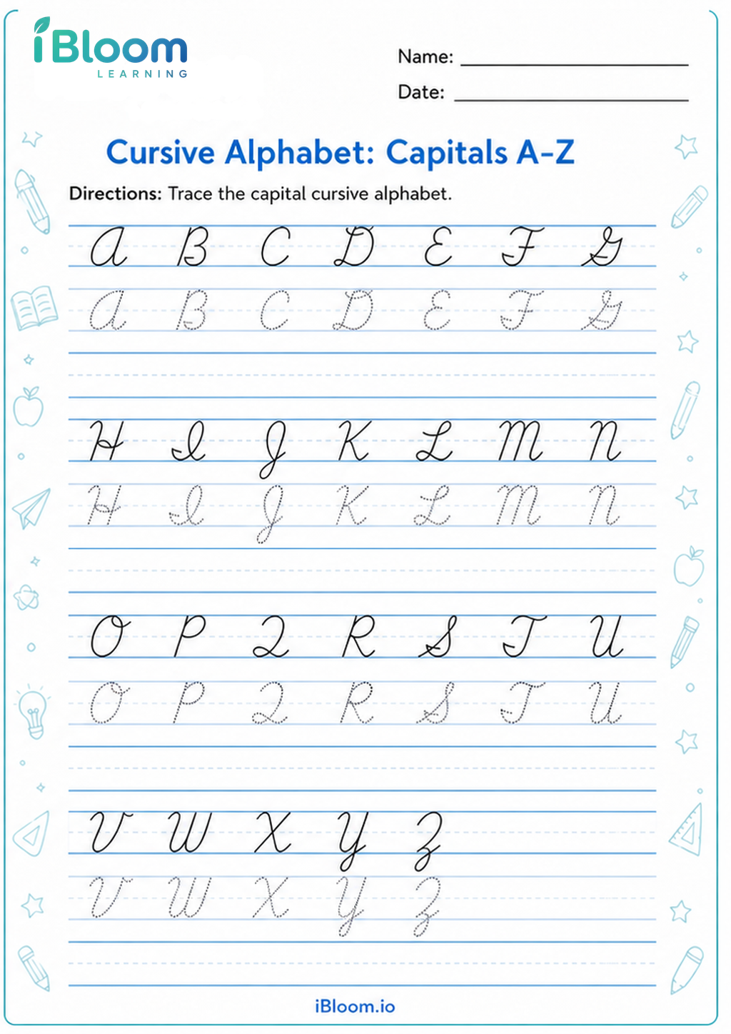Preview page 1 of Cursive Alphabet: Capitals A–Z