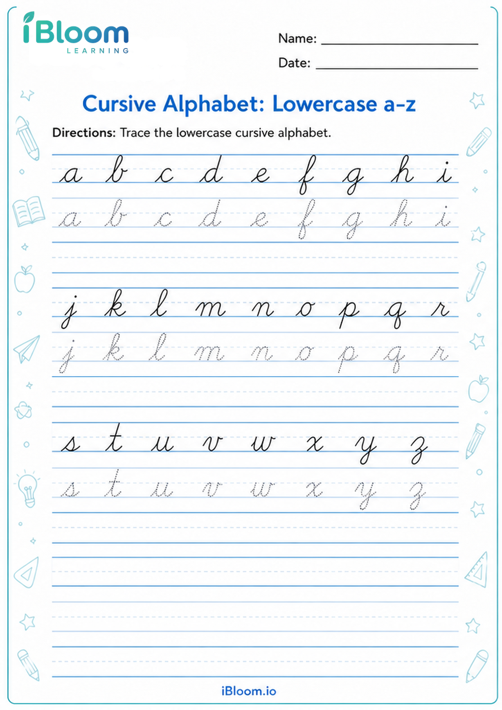 Preview page 1 of Cursive Alphabet: Lowercase a–z