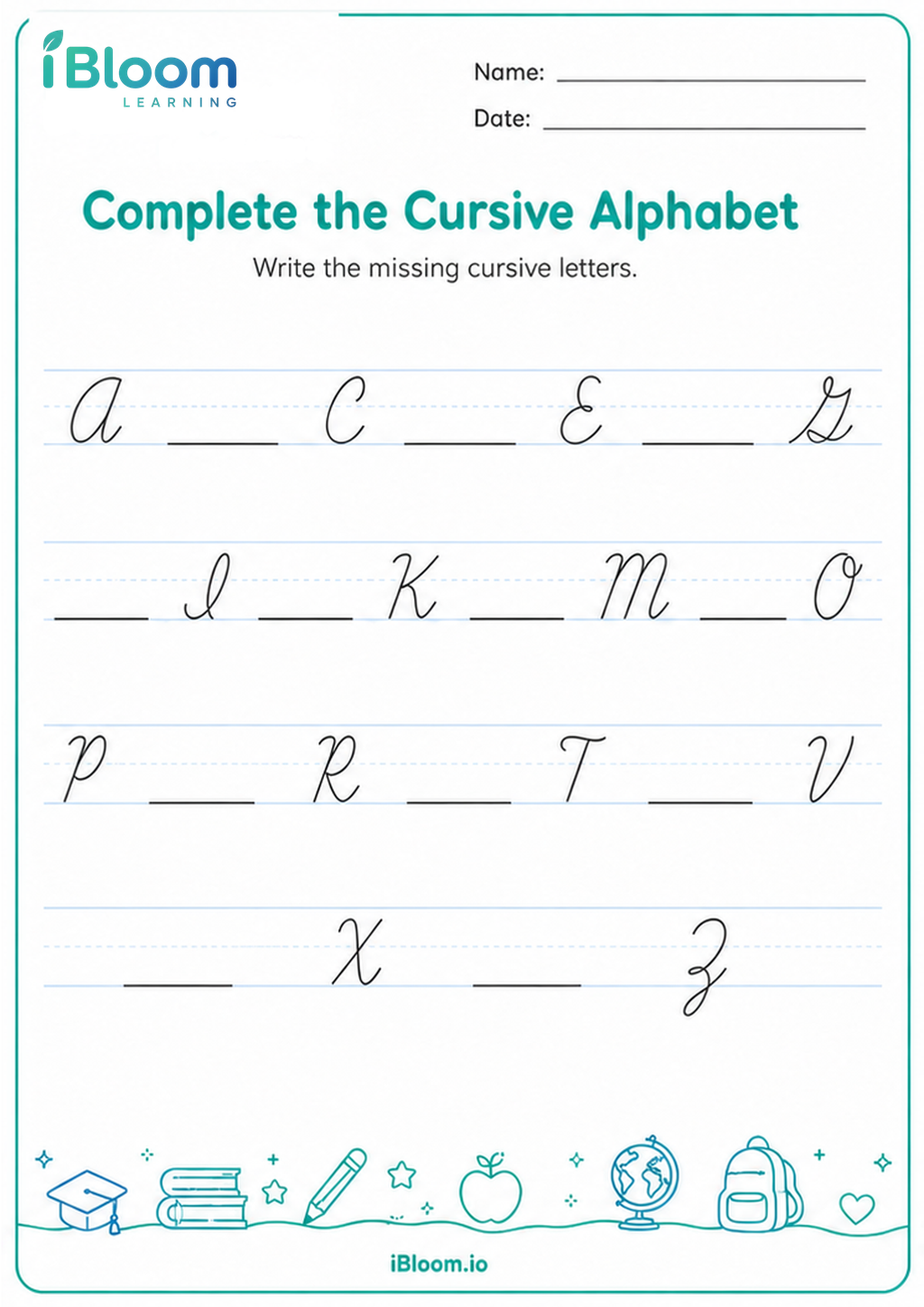 Preview page 1 of Complete the Cursive Alphabet