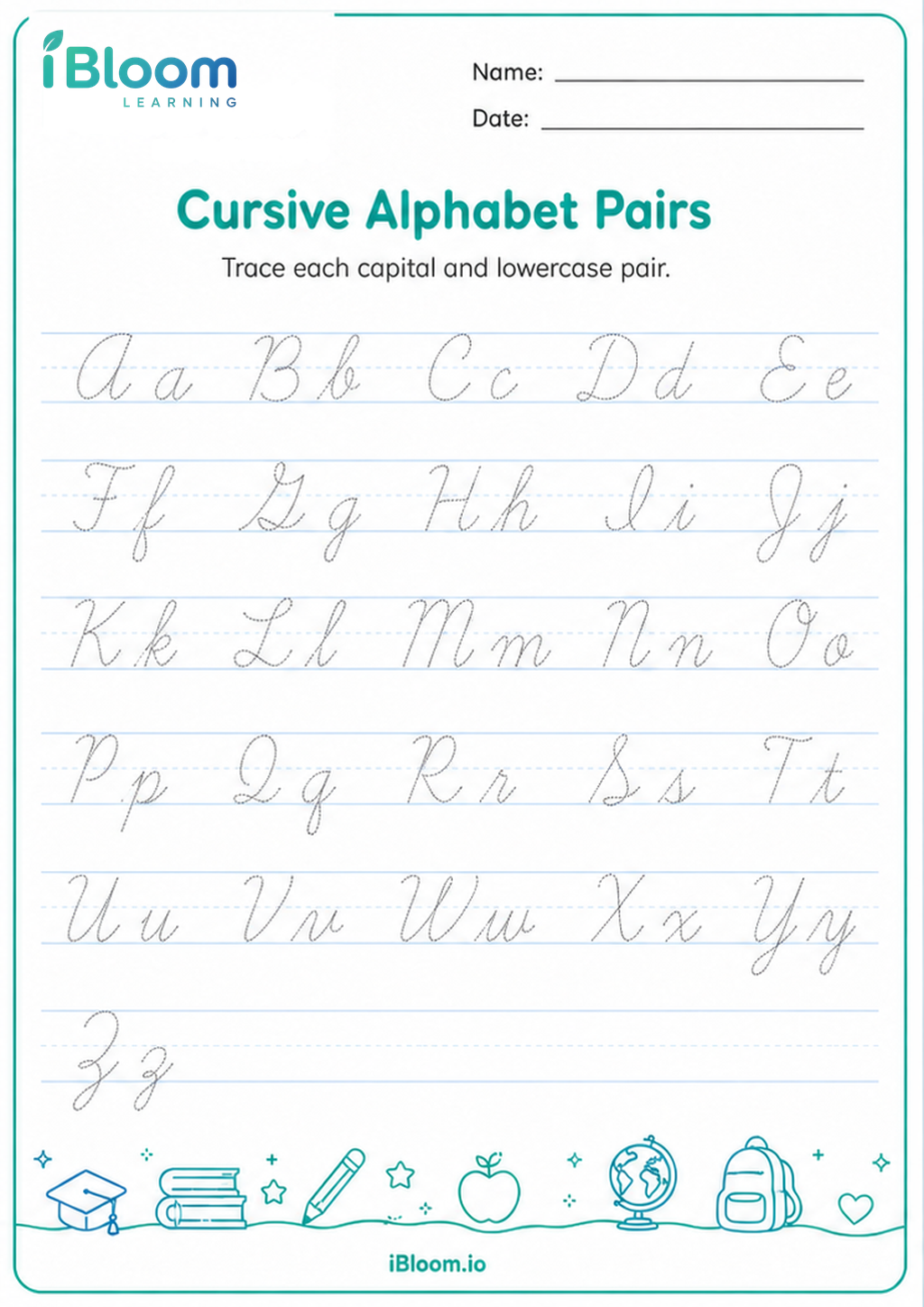 Cursive Alphabet Pairs printable Class 2 cursive worksheet