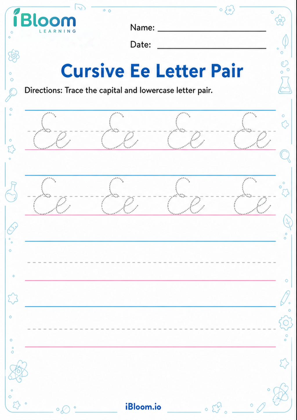 Preview of Cursive Ee Letter Pair worksheet