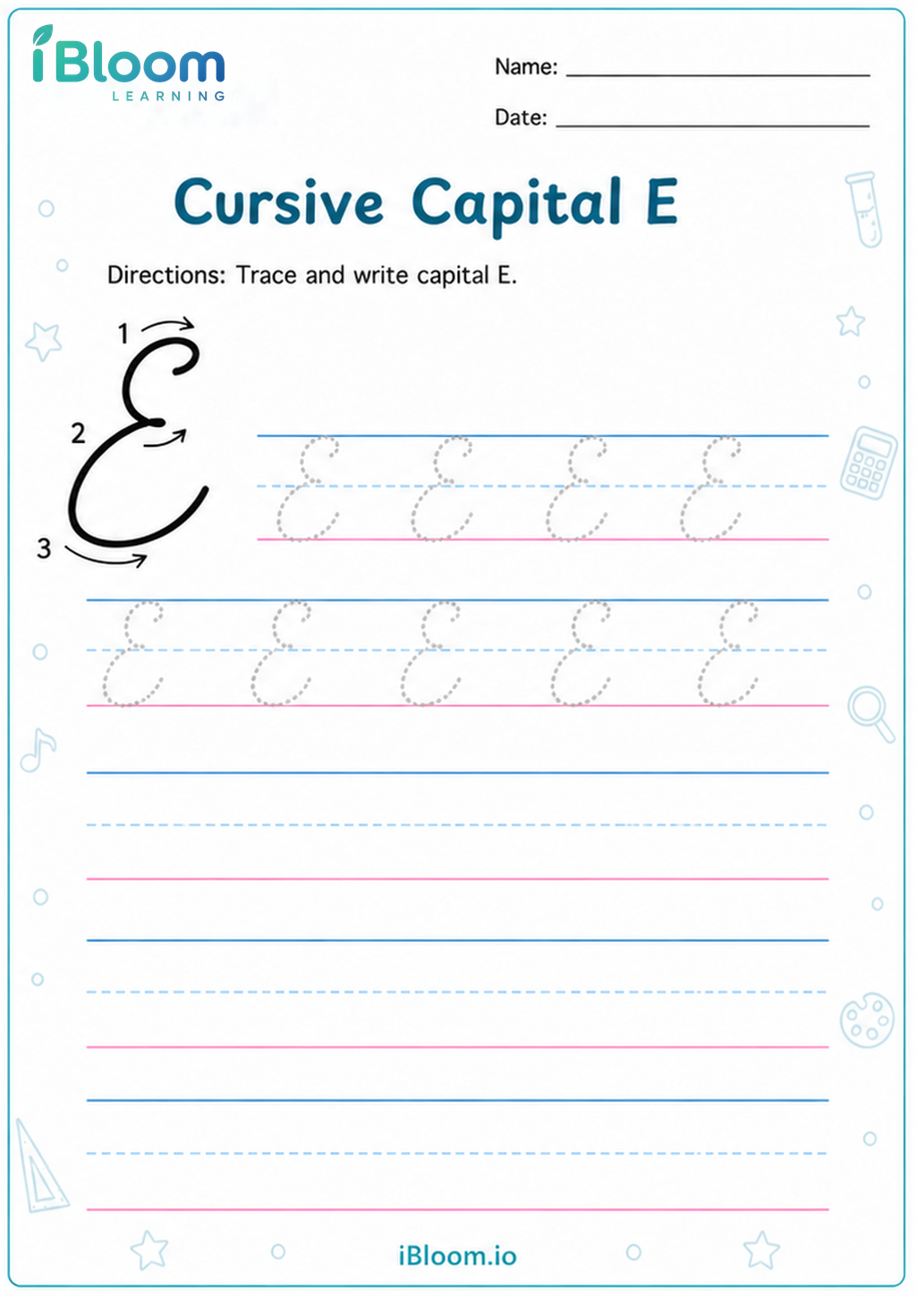 Preview of Cursive Capital E worksheet
