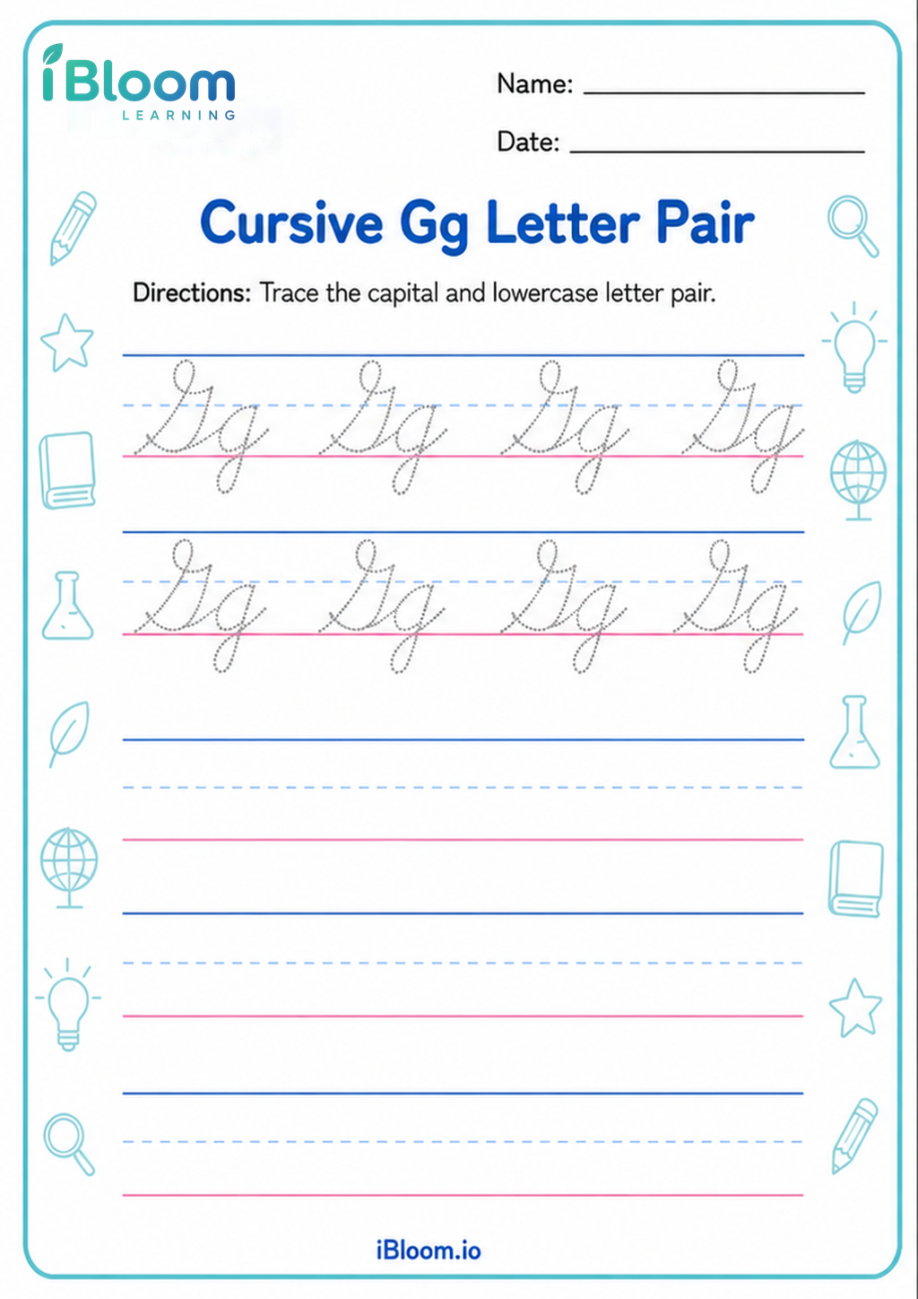 Preview of Cursive Gg Letter Pair worksheet