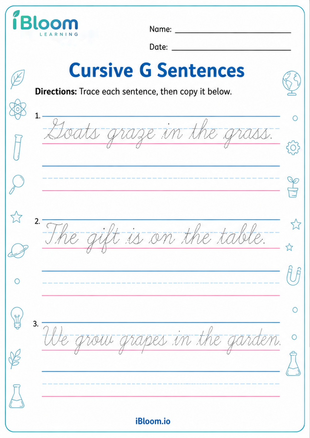 Preview of Cursive G Sentences worksheet