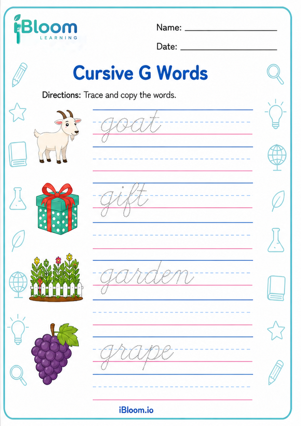 Preview of Cursive G Words worksheet