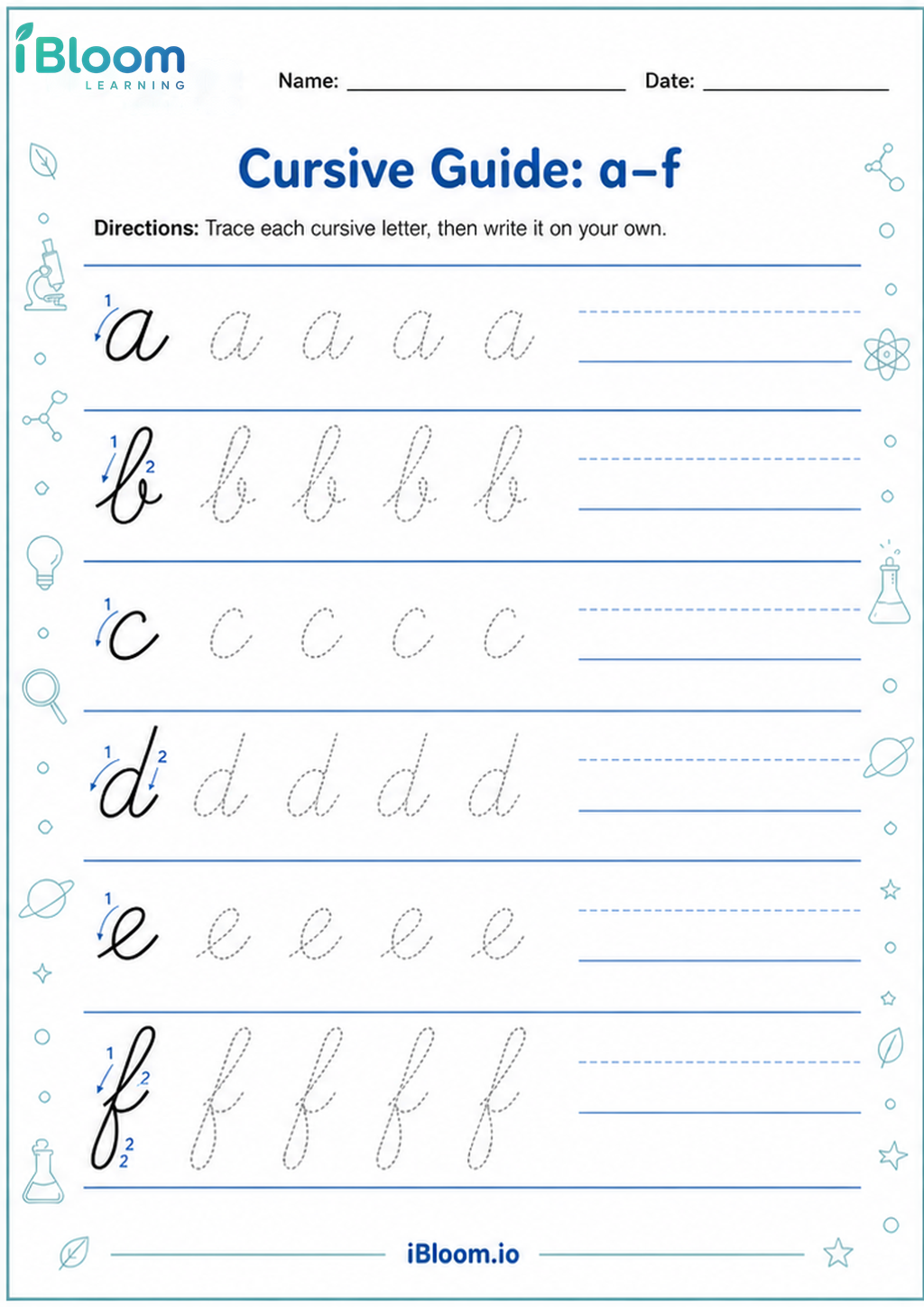 Preview of Cursive Guide: a–f worksheet
