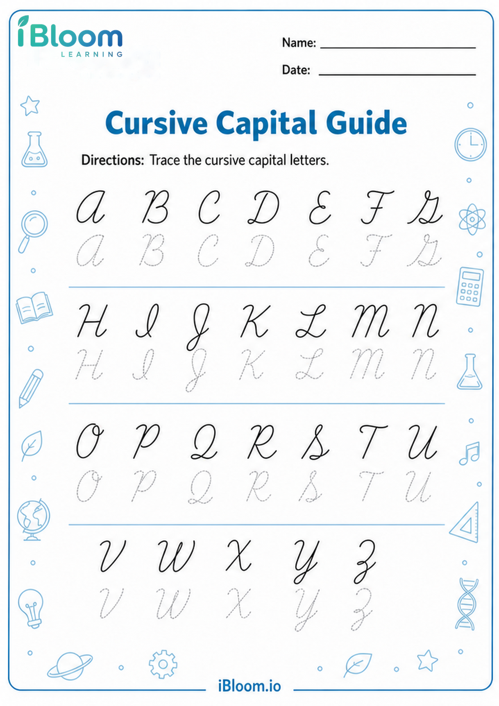 Preview of Cursive Capital Guide worksheet