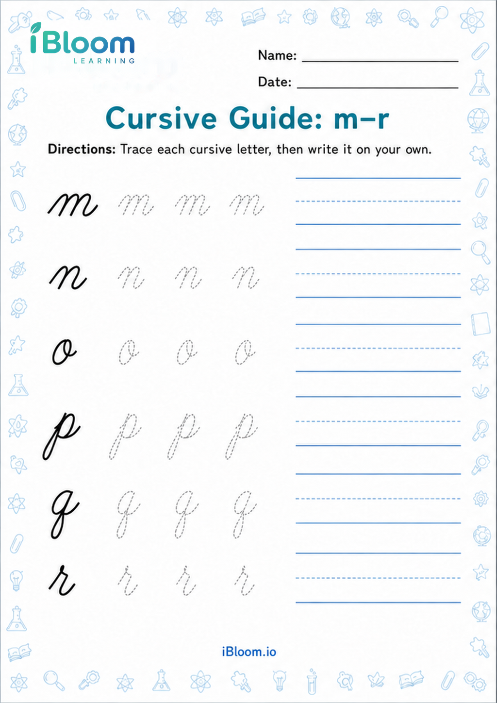 Preview of Cursive Guide: m–r worksheet