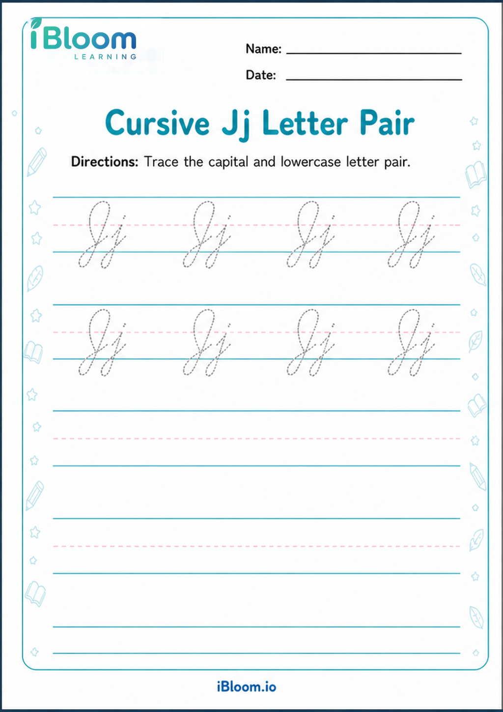 Cursive Jj Letter Pair printable Class 2 worksheet