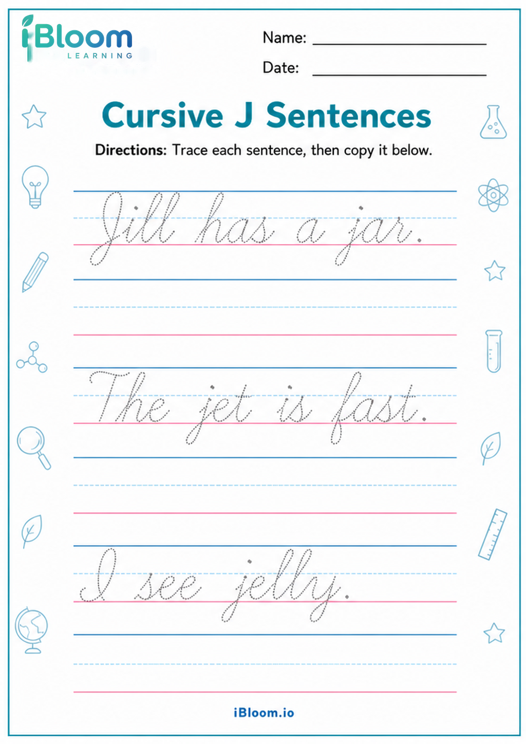 Preview of Cursive J Sentences worksheet