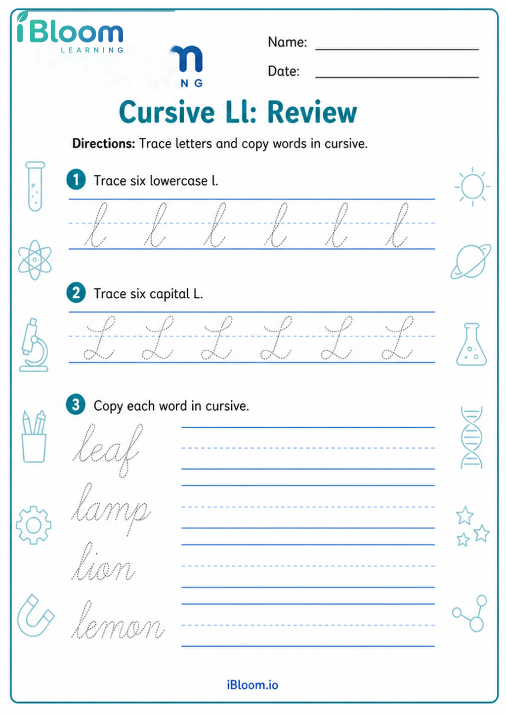 Preview of Cursive Ll: Review worksheet