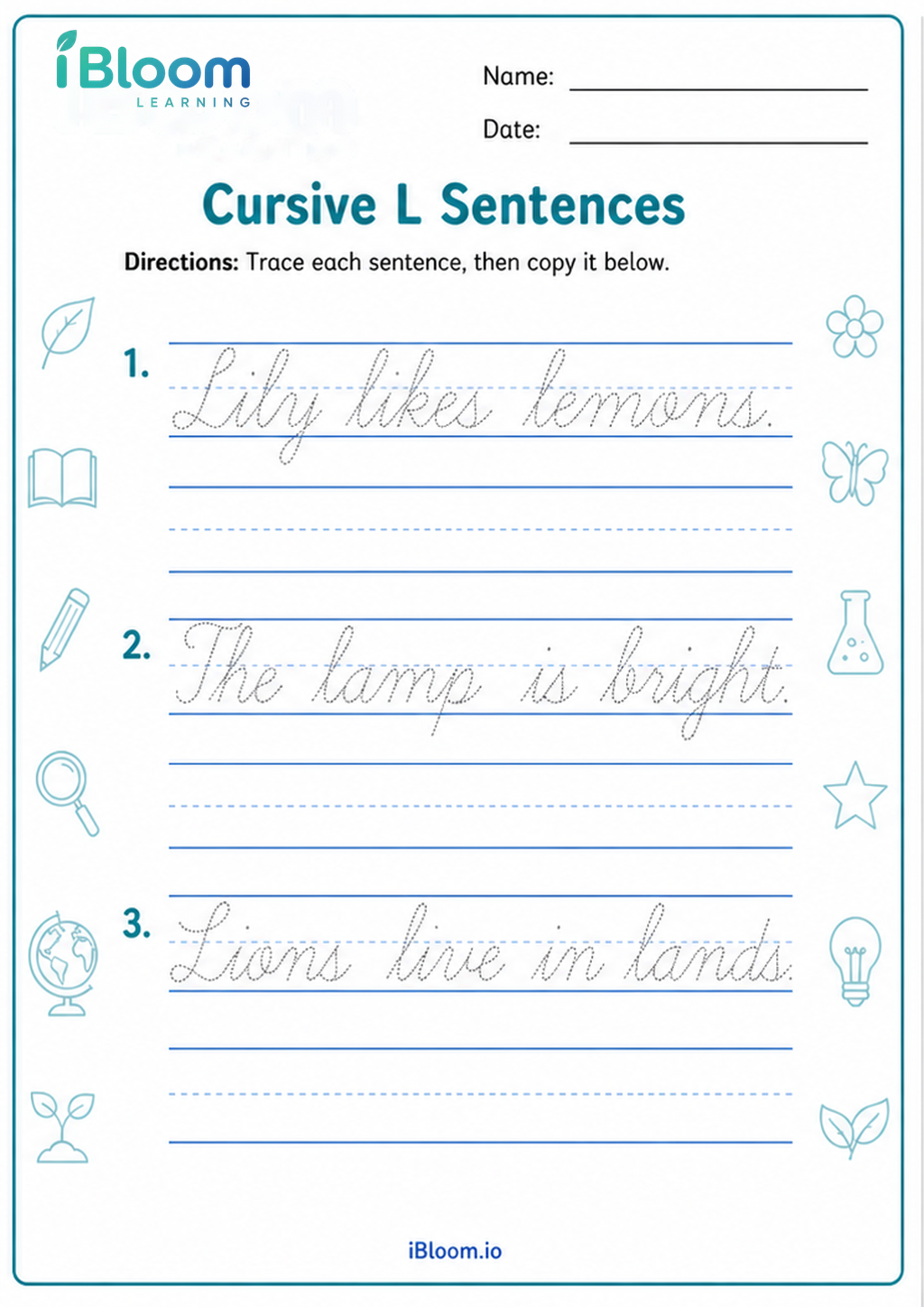 Preview of Cursive L Sentences worksheet