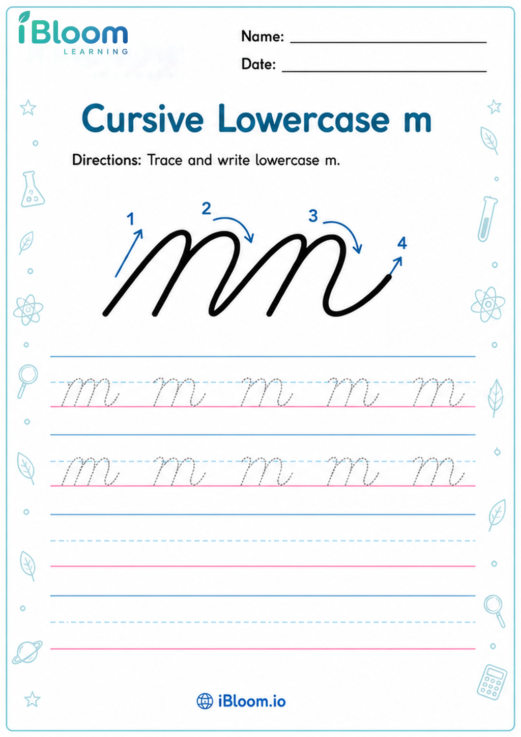 Cursive Lowercase m printable Class 2 worksheet