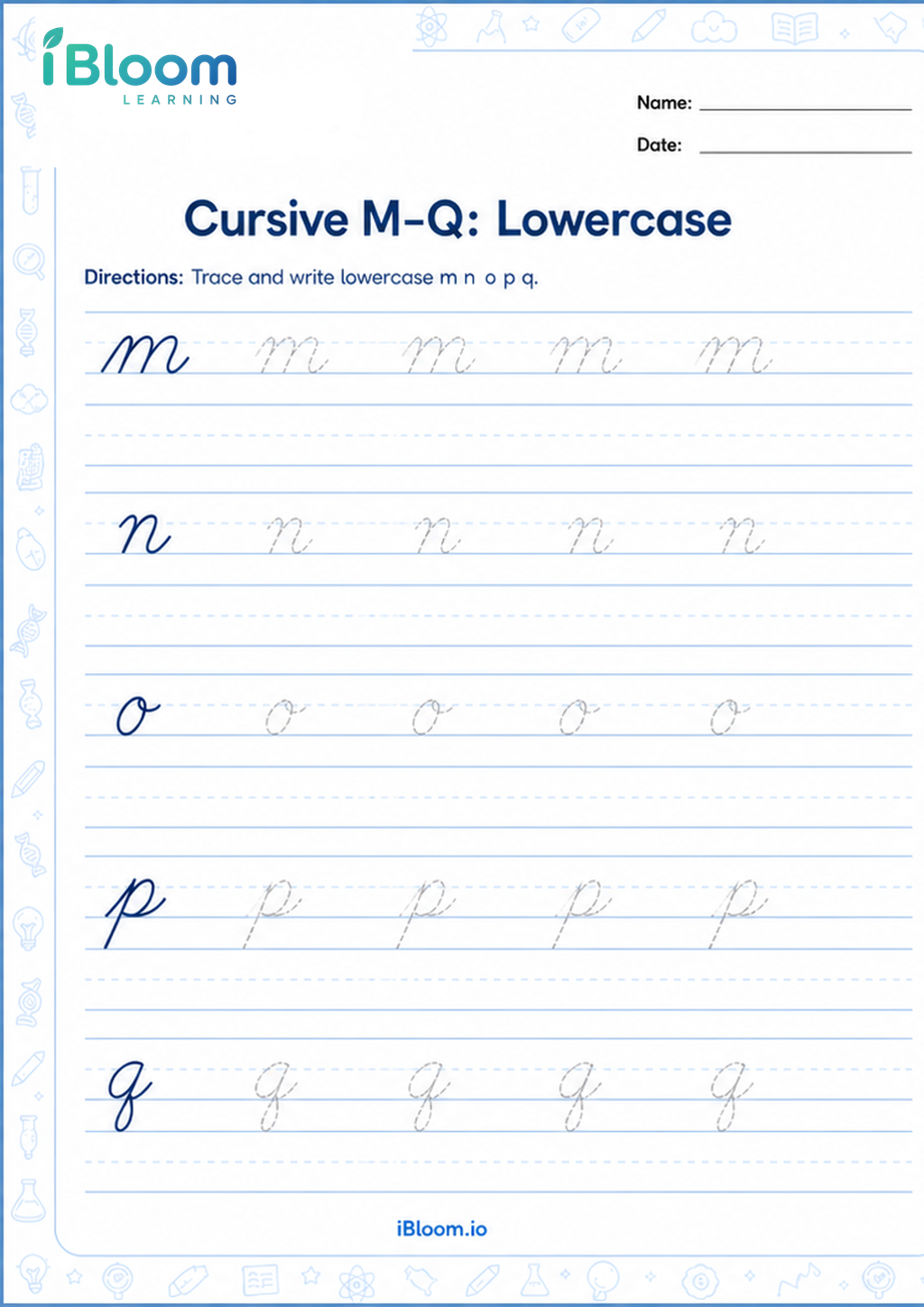 Preview page 1 of Cursive M–Q: Lowercase