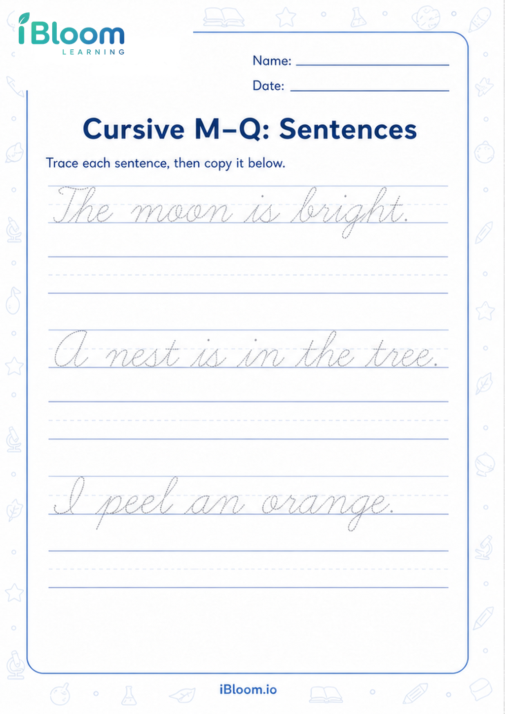Preview of Cursive M–Q: Sentences worksheet