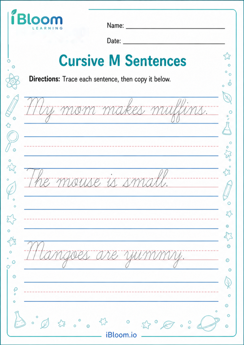 Preview of Cursive M Sentences worksheet