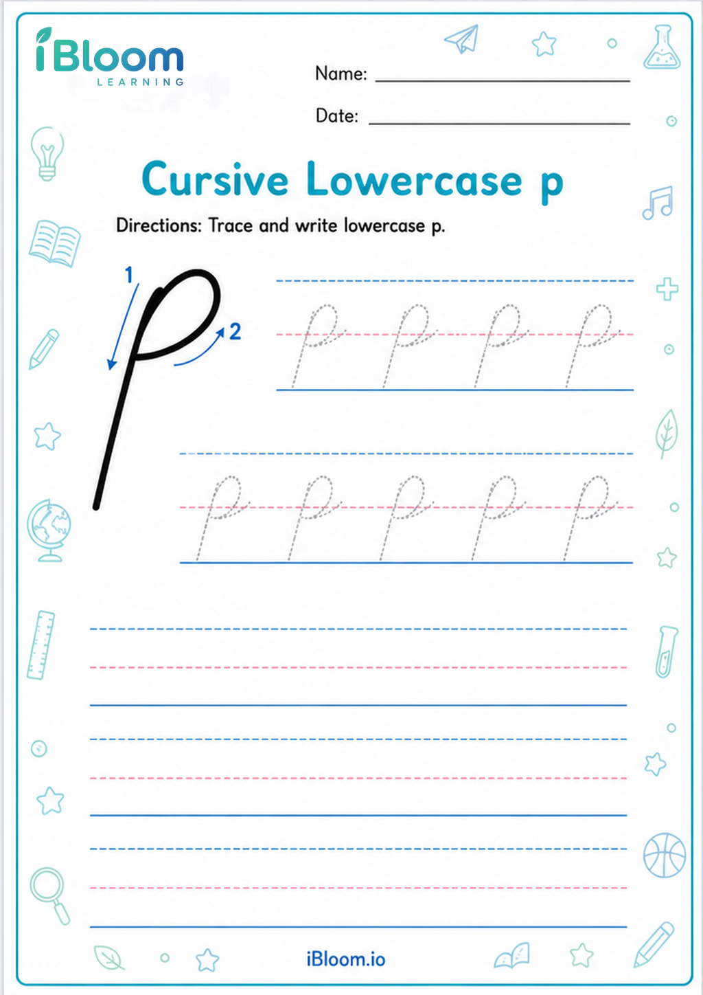 Preview of Cursive Lowercase p worksheet