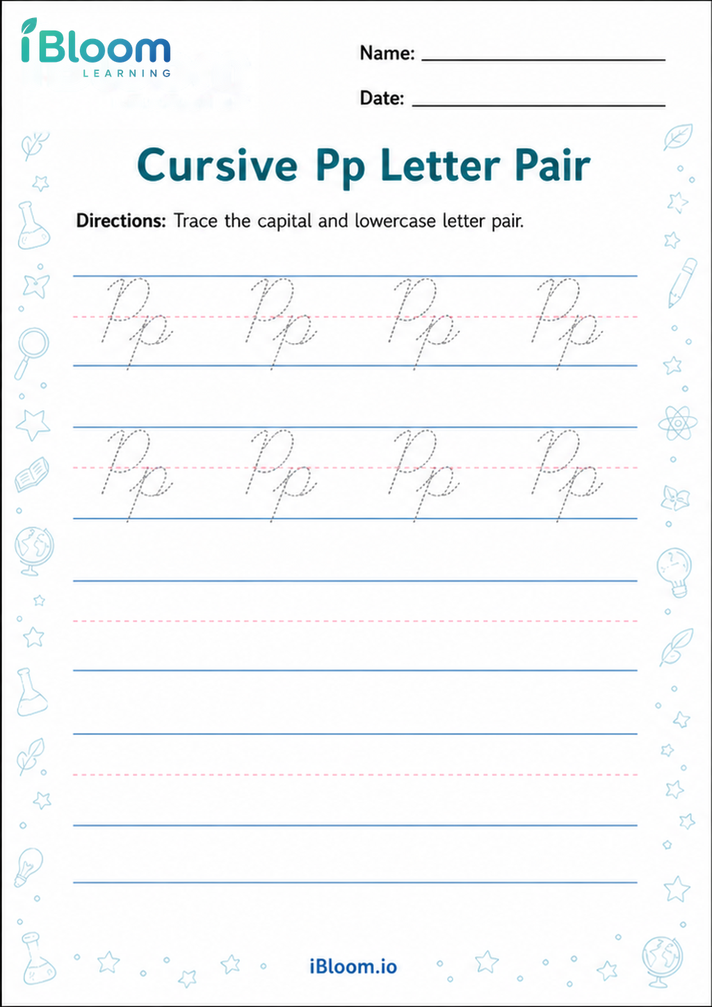 Cursive Pp Letter Pair printable Class 2 worksheet