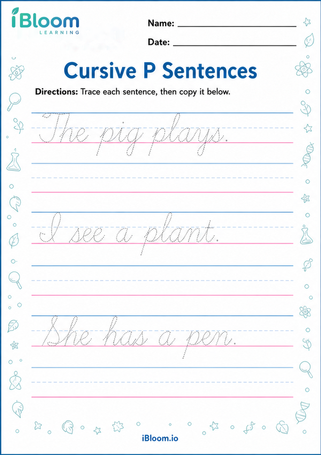 Preview page 1 of Cursive P Sentences