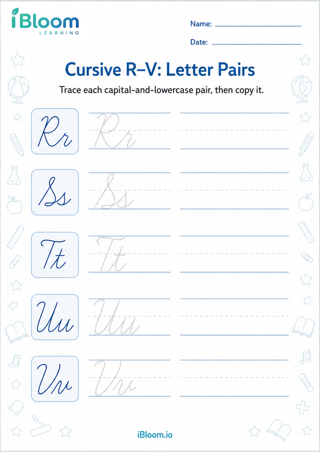 Preview page 1 of Cursive R–V: Letter Pairs