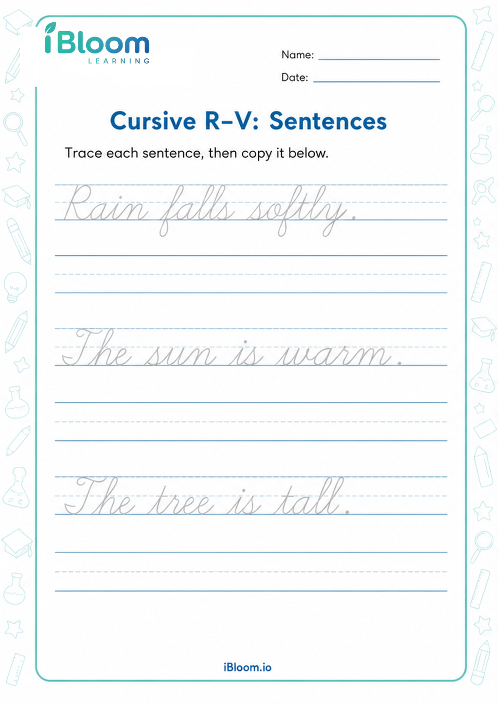 Preview page 1 of Cursive R–V: Sentences