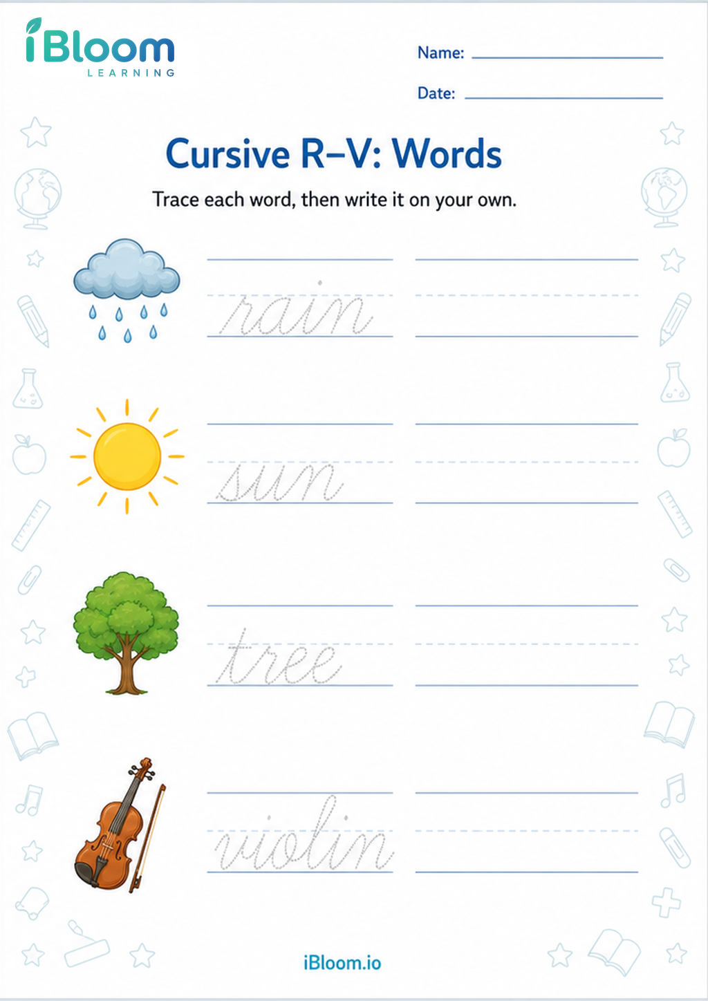 Preview page 1 of Cursive R–V: Words