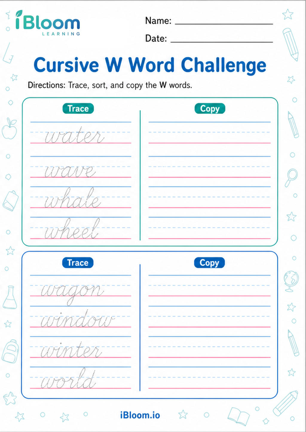 Preview page 1 of Cursive W Word Challenge
