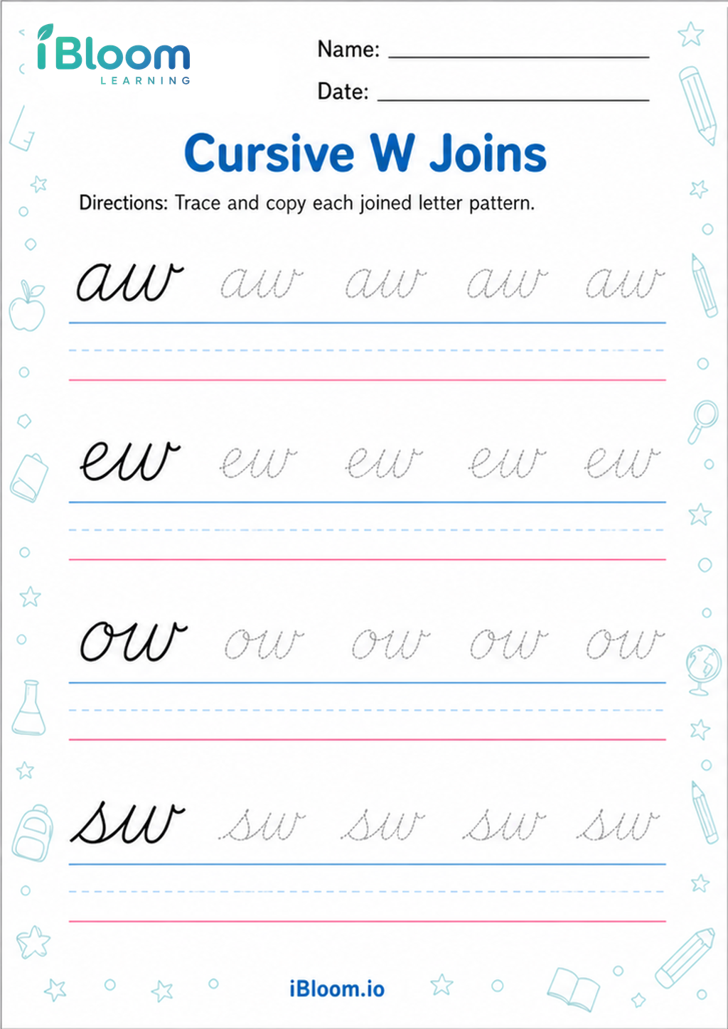 Preview page 1 of Cursive W Joins