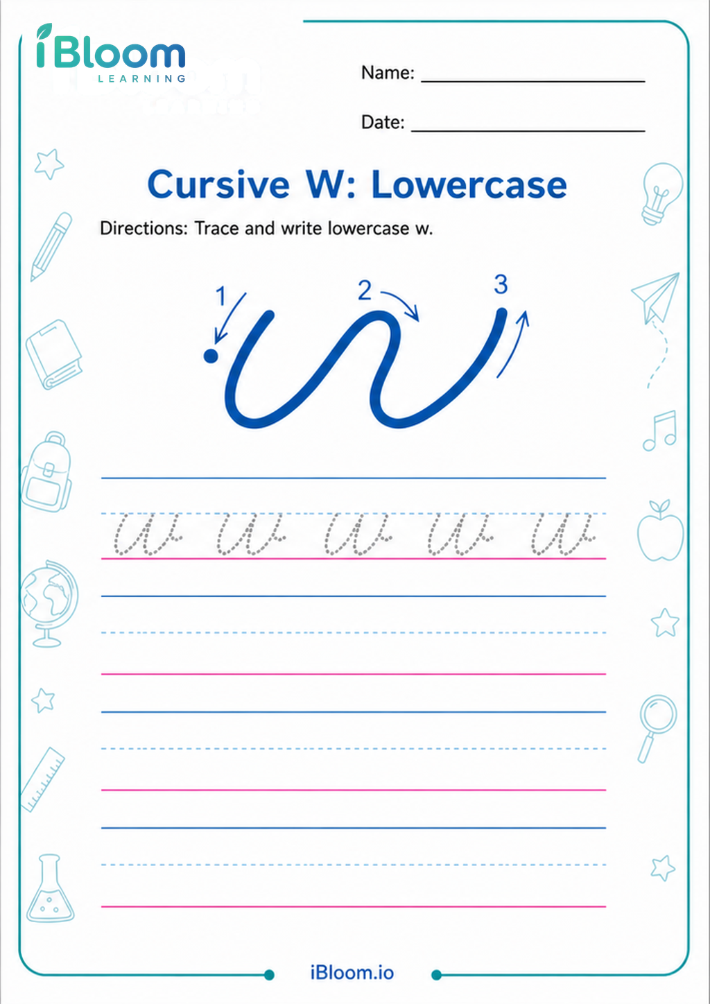 Preview page 1 of Cursive W: Lowercase