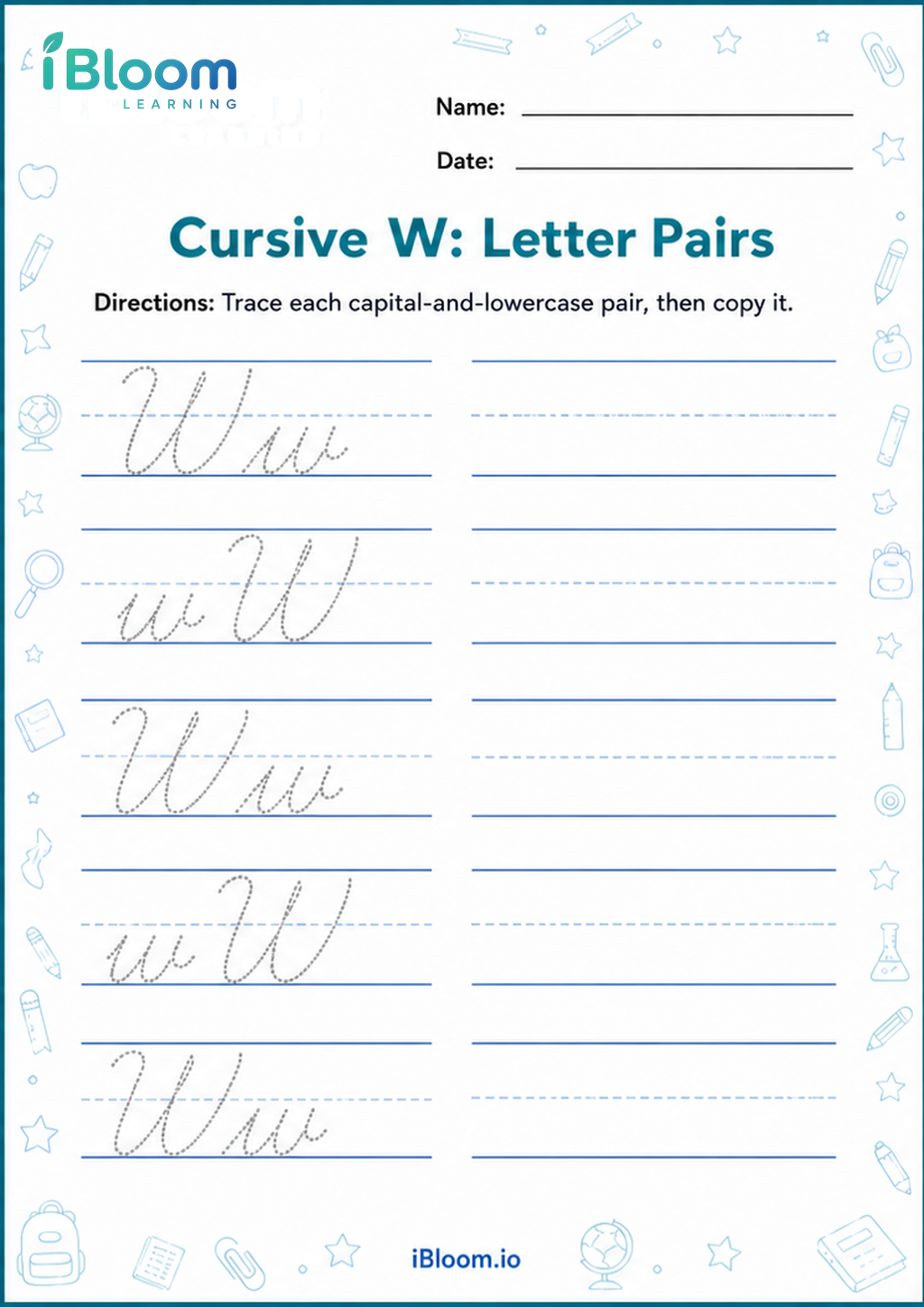Preview of Cursive W: Letter Pairs worksheet