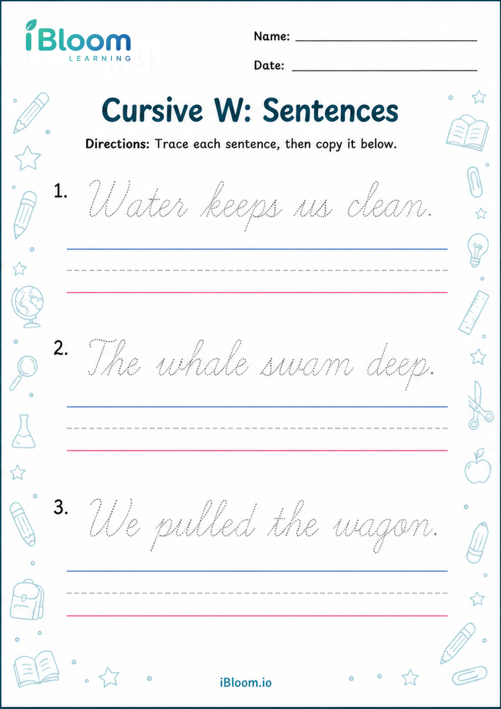 Preview of Cursive W: Sentences worksheet