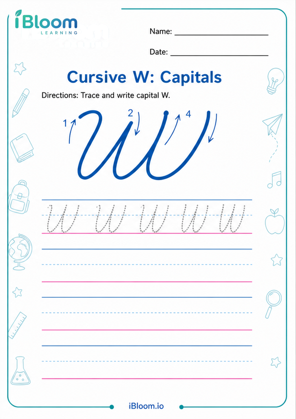 Preview page 1 of Cursive W: Capitals