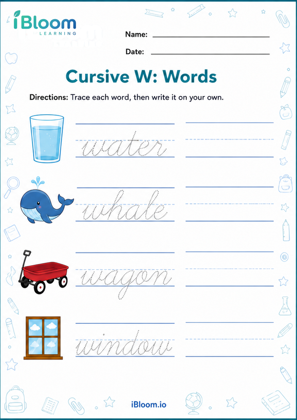 Preview of Cursive W: Words worksheet