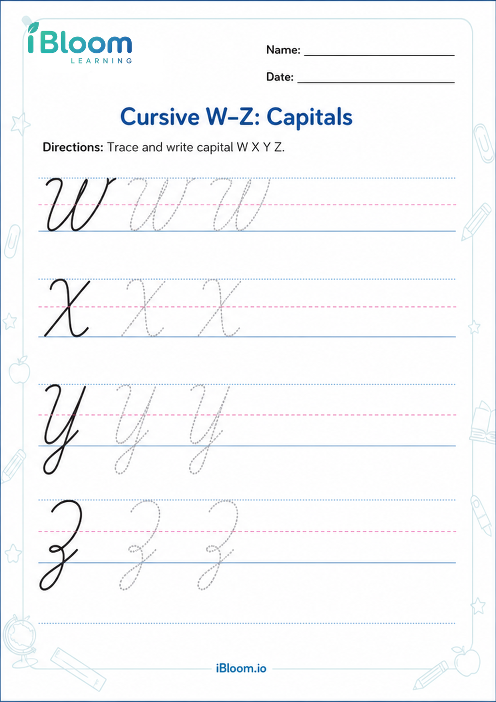 Preview page 1 of Cursive W–Z: Capitals