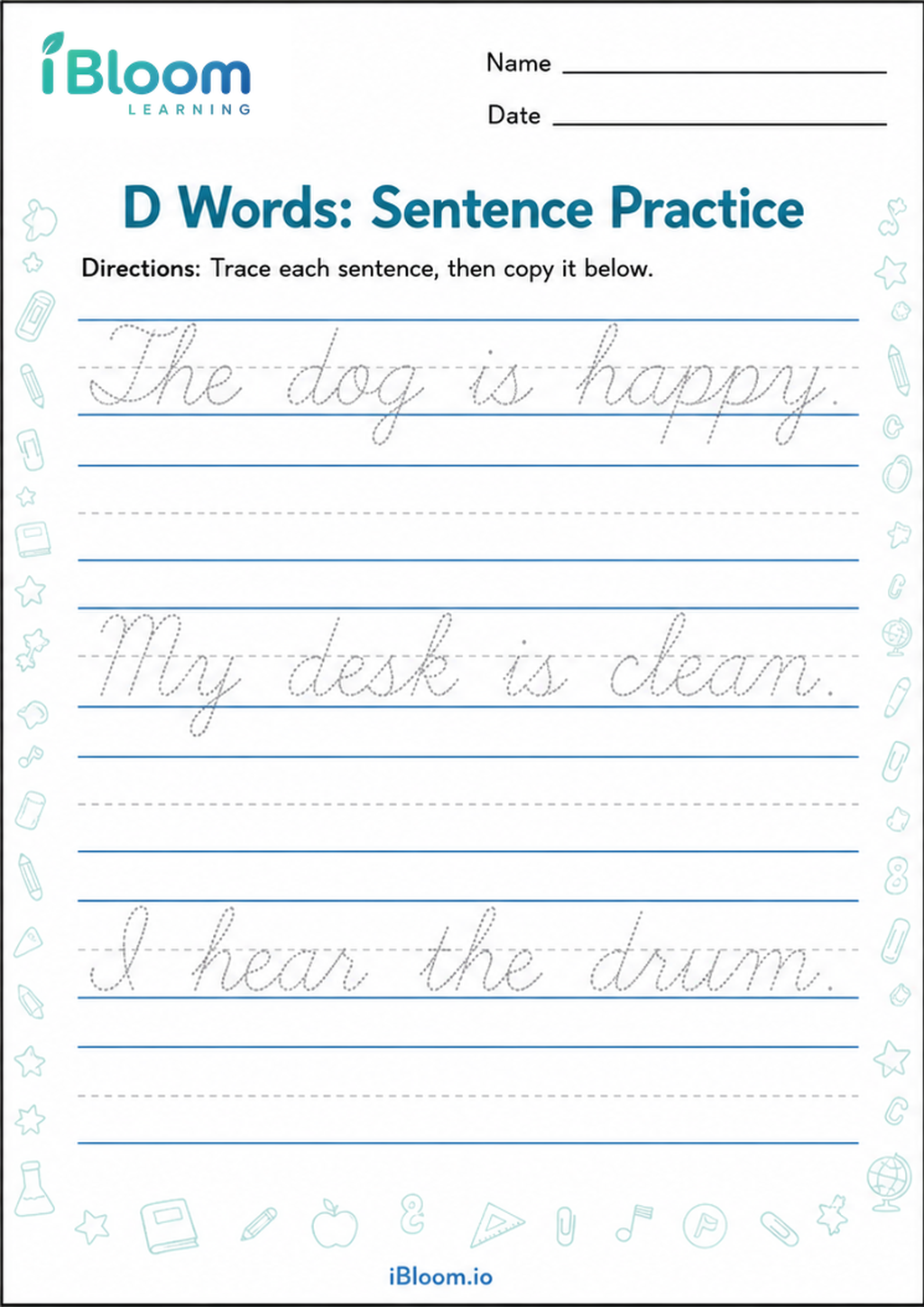 Preview page 1 of D Words: Sentence Practice